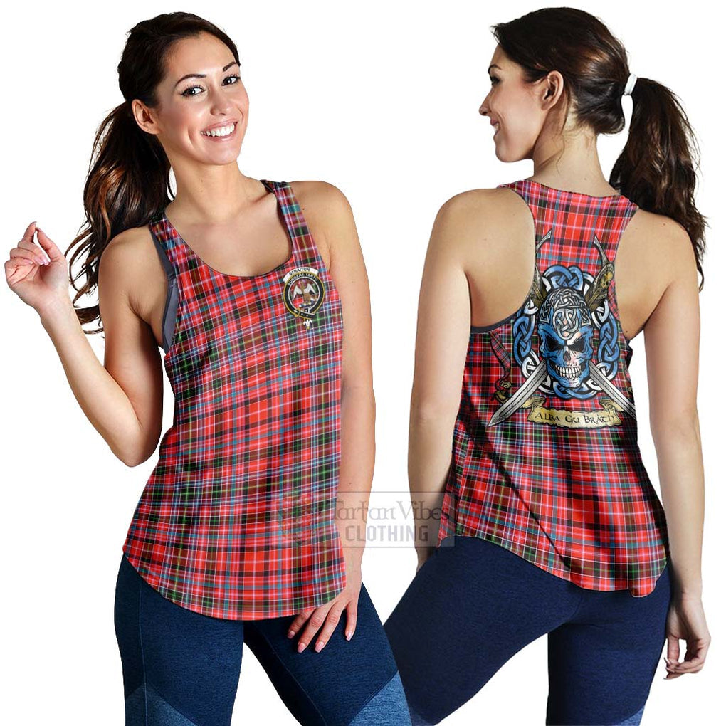 Tartan Vibes Clothing Straiton Tartan Women's Racerback Tanks with Family Crest Celtic Skull Style