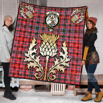 Straiton Tartan Quilt with Family Crest and Golden Thistle Style