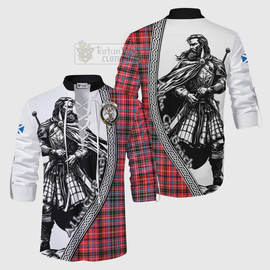 Tartan Vibes Clothing Straiton Tartan Clan Crest Ghillie Kilt Shirt with Highlander Warrior Celtic Style