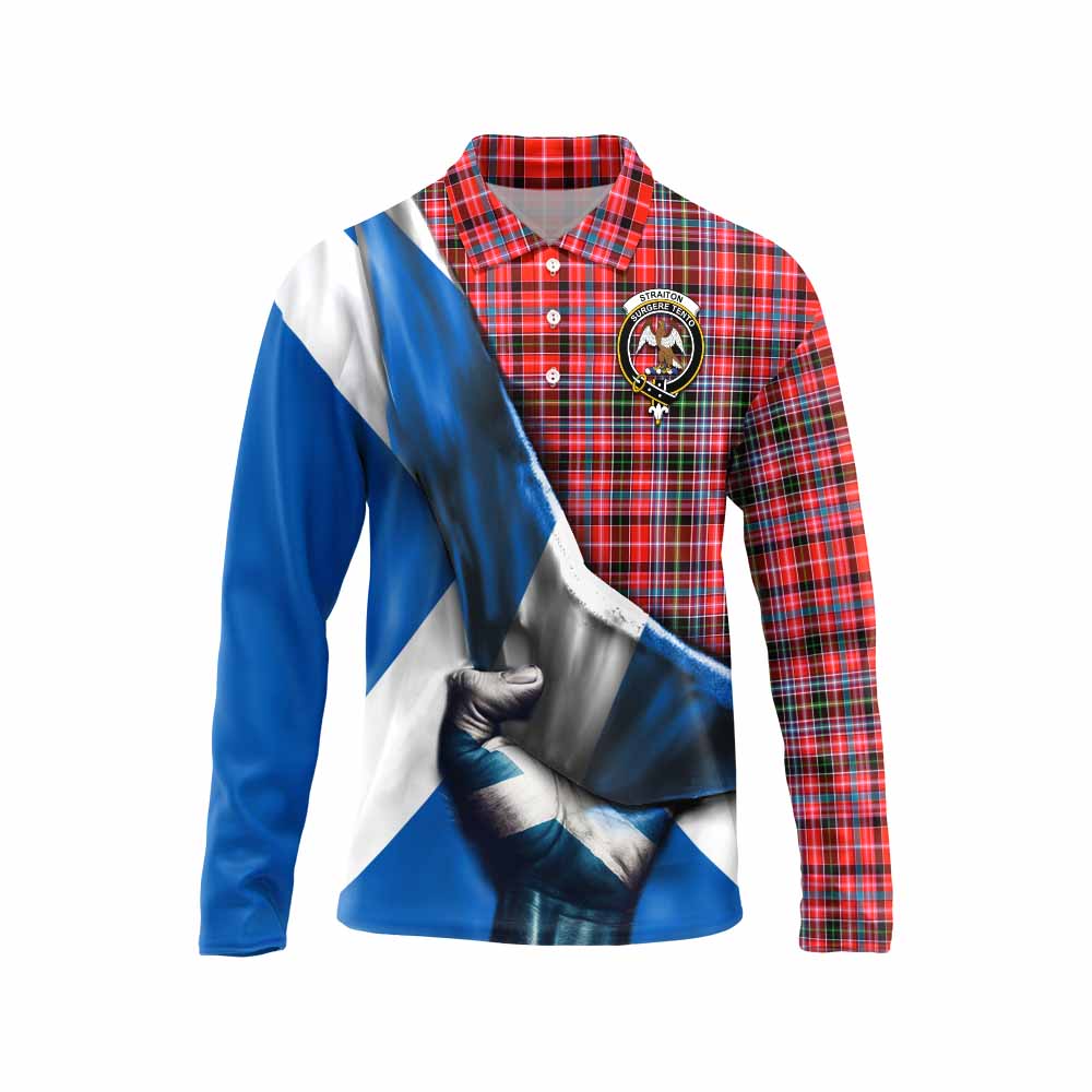 Tartan Vibes Clothing Straiton Tartan Long Sleeve Polo Shirt with Family Crest Scotland Patriotic Style