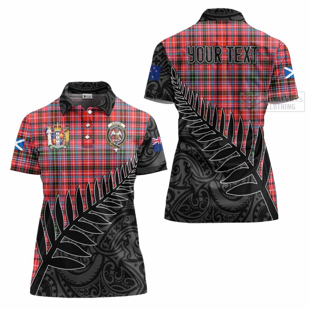 Tartan Vibes Clothing Straiton Crest Tartan Women's Polo Shirt with New Zealand Silver Fern Half Style