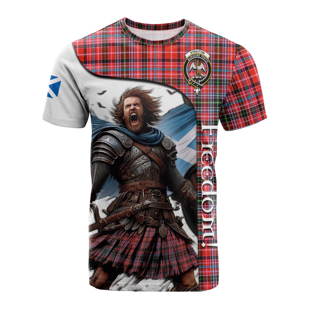 Tartan Vibes Clothing Straiton Crest Tartan Cotton T-shirt Inspired by the Freedom of Scottish Warrior