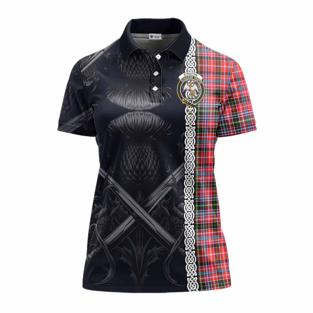 Tartan Vibes Clothing Straiton Tartan Women's Polo Shirt with Family Crest Cross Sword Thistle Celtic Vibes