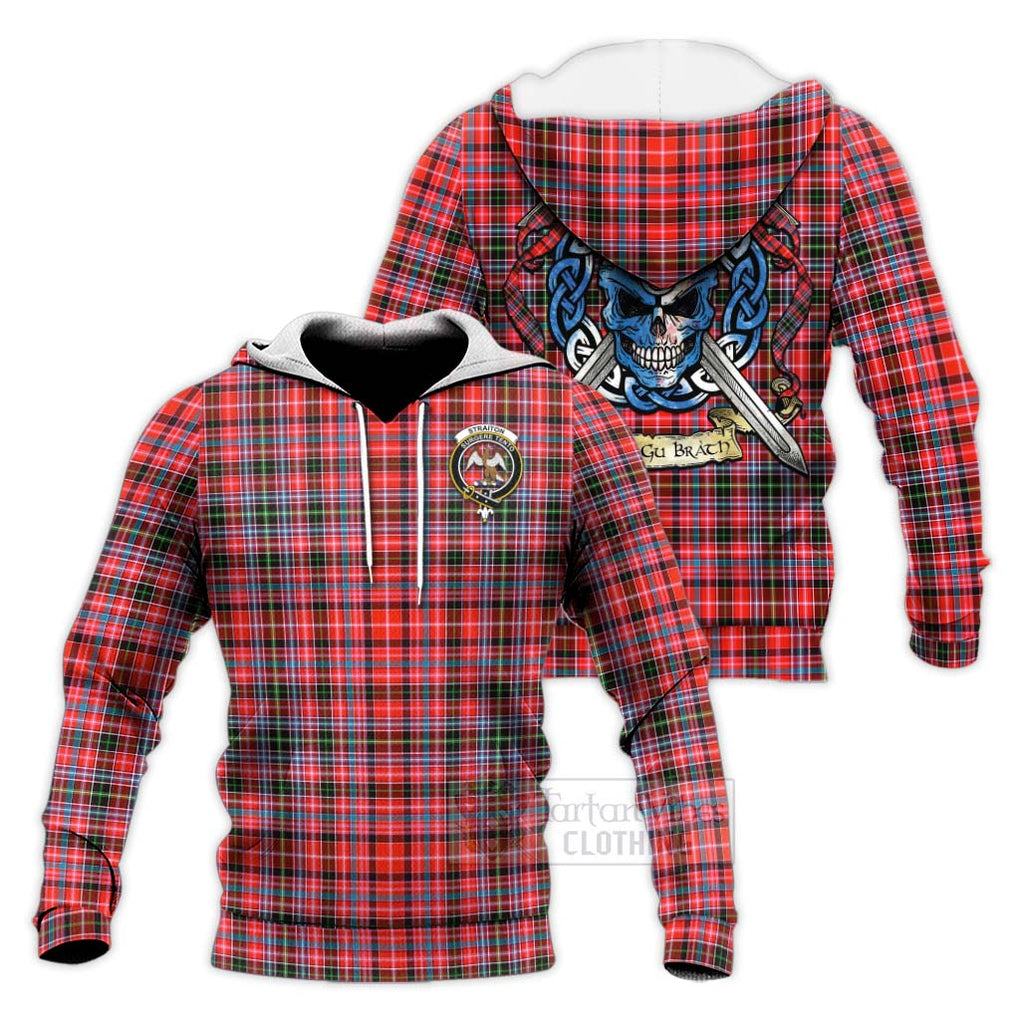 Tartan Vibes Clothing Straiton Tartan Knitted Hoodie with Family Crest Celtic Skull Style