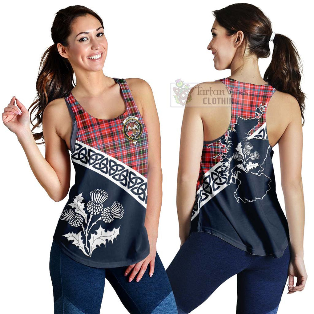 Tartan Vibes Clothing Straiton Tartan Women's Racerback Tanks Featuring Thistle and Scotland Map