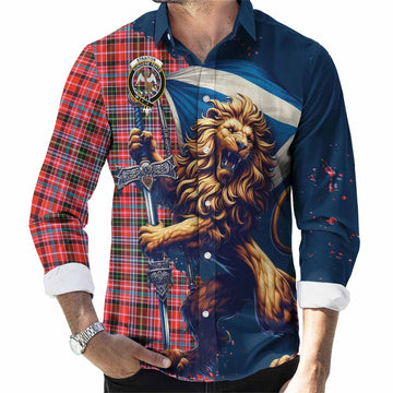 Straiton Tartan Family Crest Long Sleeve Button Shirt with Scottish Majestic Lion