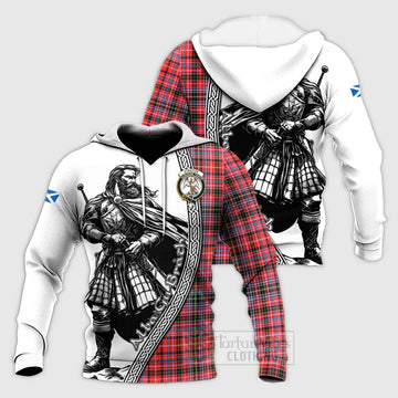 Straiton Tartan Clan Crest Knitted Hoodie with Highlander Warrior Celtic Style