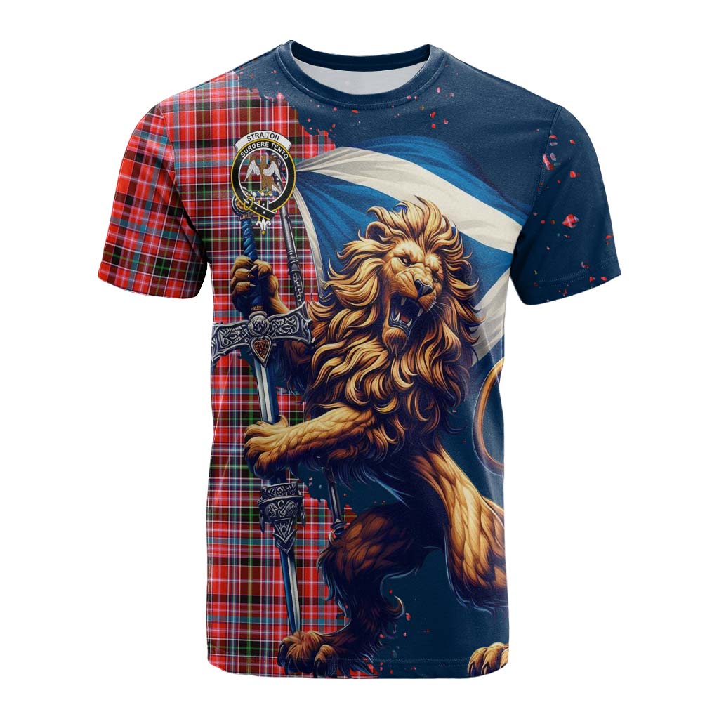 Tartan Vibes Clothing Straiton Tartan Family Crest Cotton T-shirt with Scottish Majestic Lion