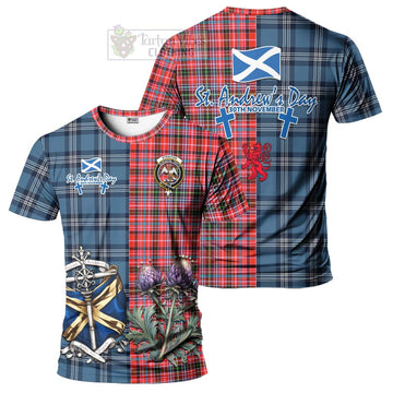 Straiton Tartan T-Shirt Happy St. Andrew's Day Half Tartan Style