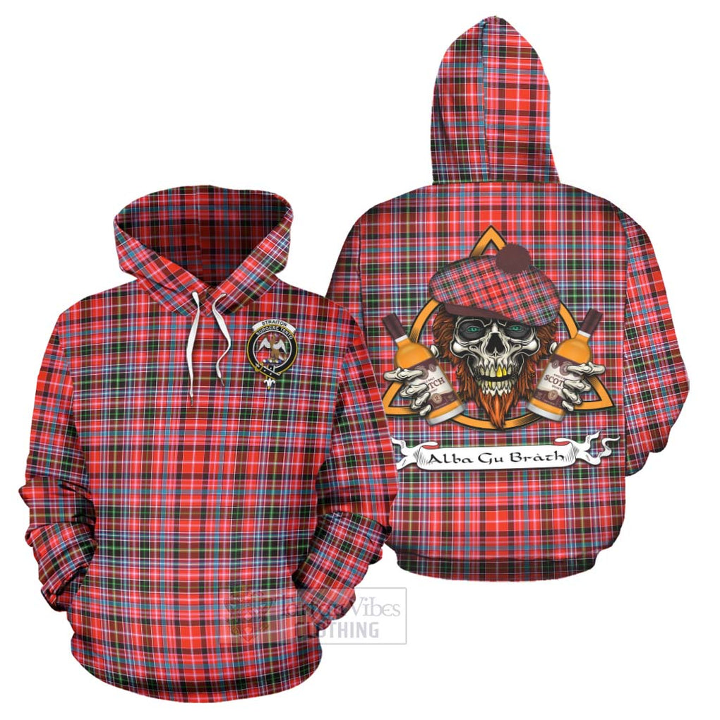 Tartan Vibes Clothing Straiton Tartan Hoodie with Family Crest and Bearded Skull Holding Bottles of Whiskey