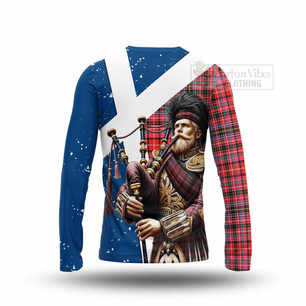 Tartan Vibes Clothing Straiton Tartan Long Sleeve T-Shirt with Family Crest Scottish Bagpiper Vibes