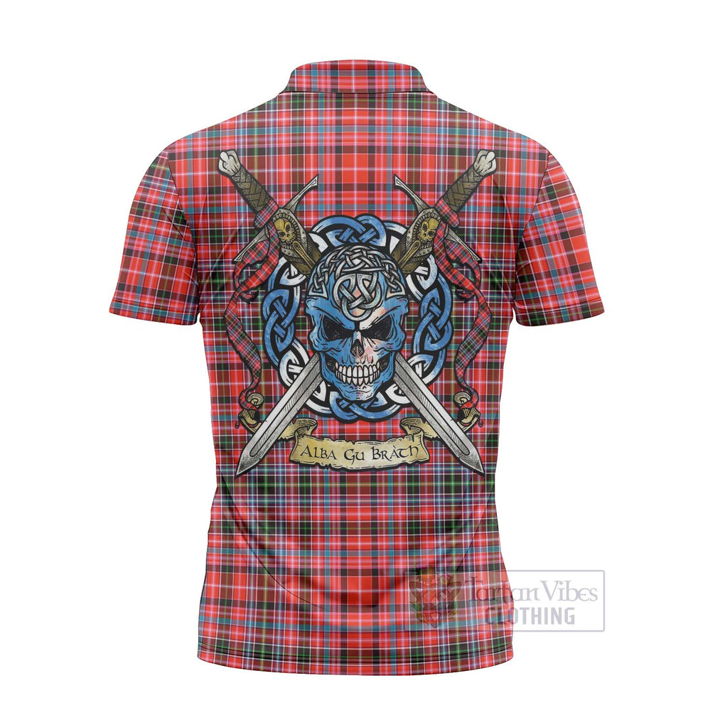 Tartan Vibes Clothing Straiton Tartan Zipper Polo Shirt with Family Crest Celtic Skull Style