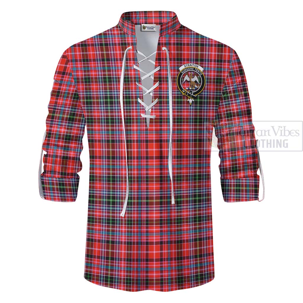 Tartan Vibes Clothing Straiton Tartan Ghillie Kilt Shirt with Family Crest and Bearded Skull Holding Bottles of Whiskey