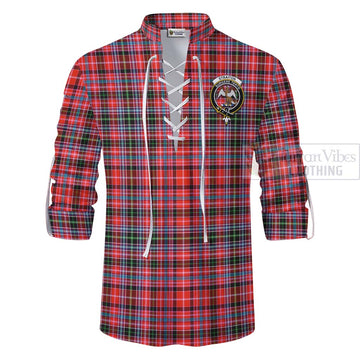 Straiton Tartan Ghillie Kilt Shirt with Family Crest and Bearded Skull Holding Bottles of Whiskey