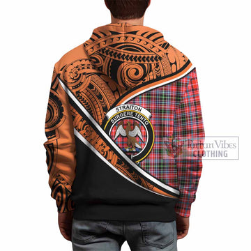 Straiton Crest Tartan Hoodie with Polynesian Vibes Style - Orange Version