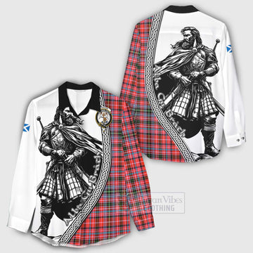 Straiton Tartan Clan Crest Women's Casual Shirt with Highlander Warrior Celtic Style