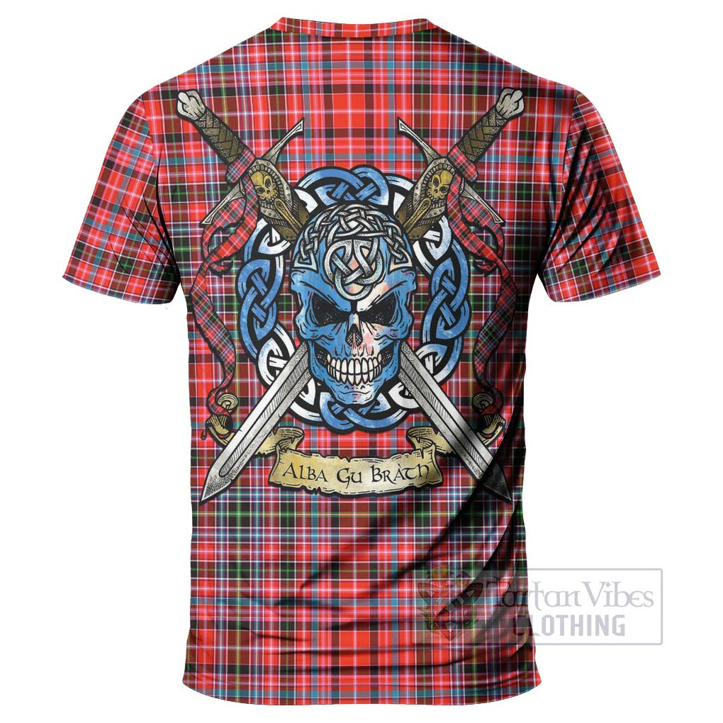 Tartan Vibes Clothing Straiton Tartan T-Shirt with Family Crest Celtic Skull Style