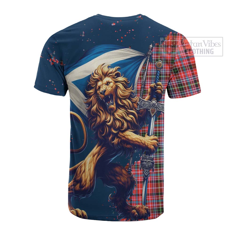 Tartan Vibes Clothing Straiton Tartan Family Crest Cotton T-shirt with Scottish Majestic Lion