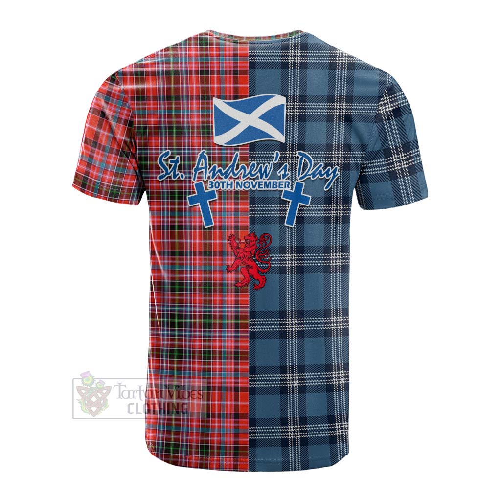 Tartan Vibes Clothing Straiton Tartan Cotton T-shirt Happy St. Andrew's Day Half Tartan Style