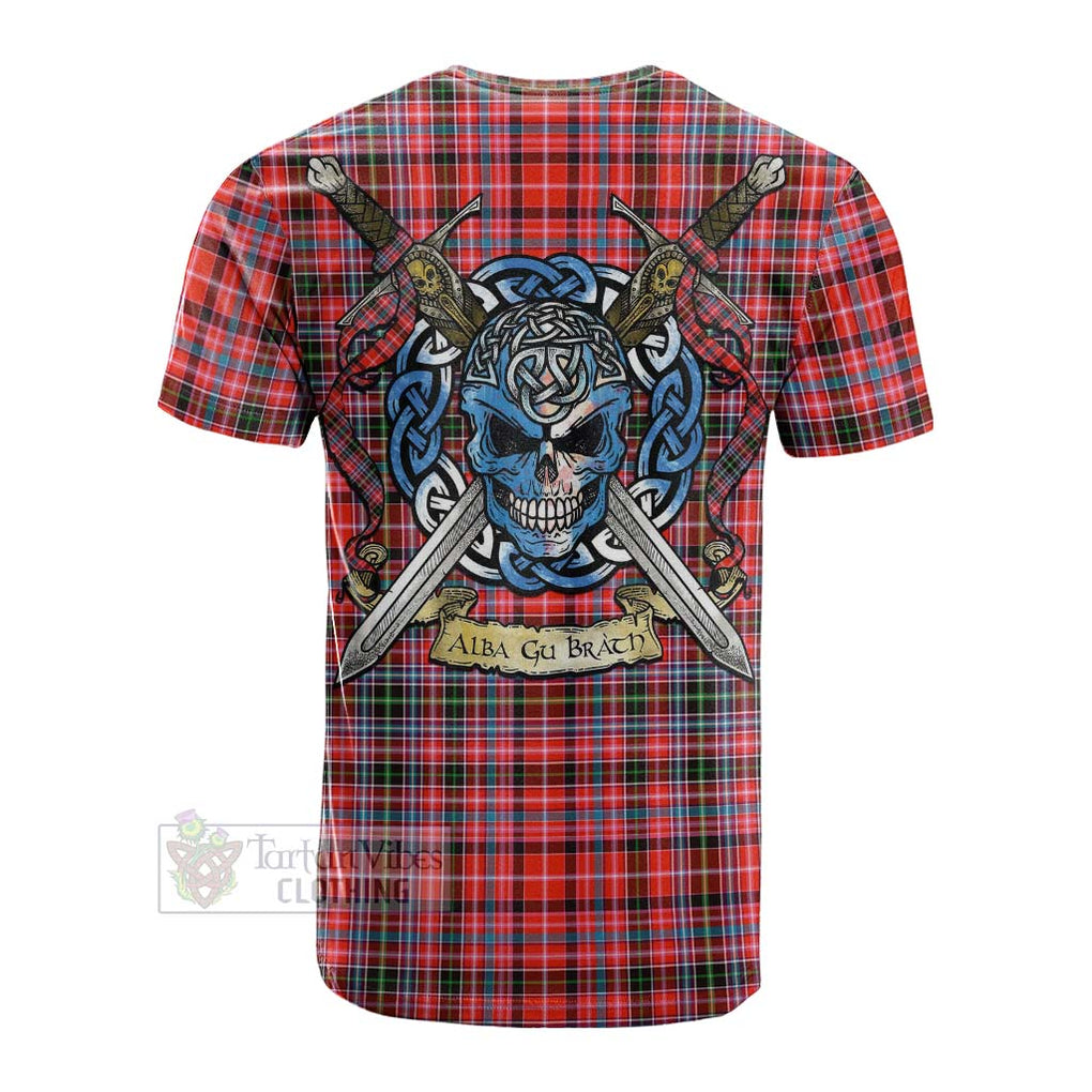 Tartan Vibes Clothing Straiton Tartan Cotton T-shirt with Family Crest Celtic Skull Style