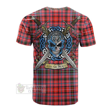 Straiton Tartan Cotton T-shirt with Family Crest Celtic Skull Style