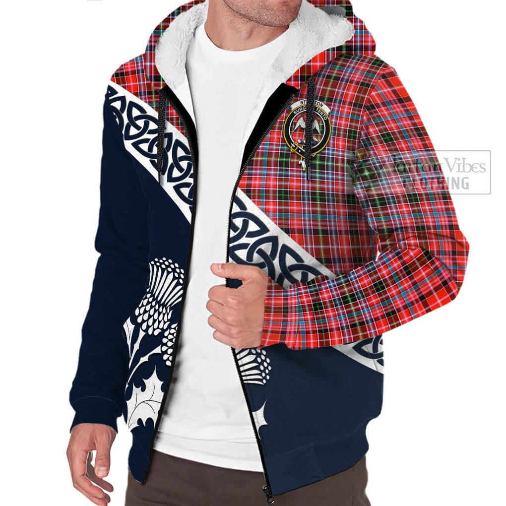 Tartan Vibes Clothing Straiton Tartan Sherpa Hoodie Featuring Thistle and Scotland Map