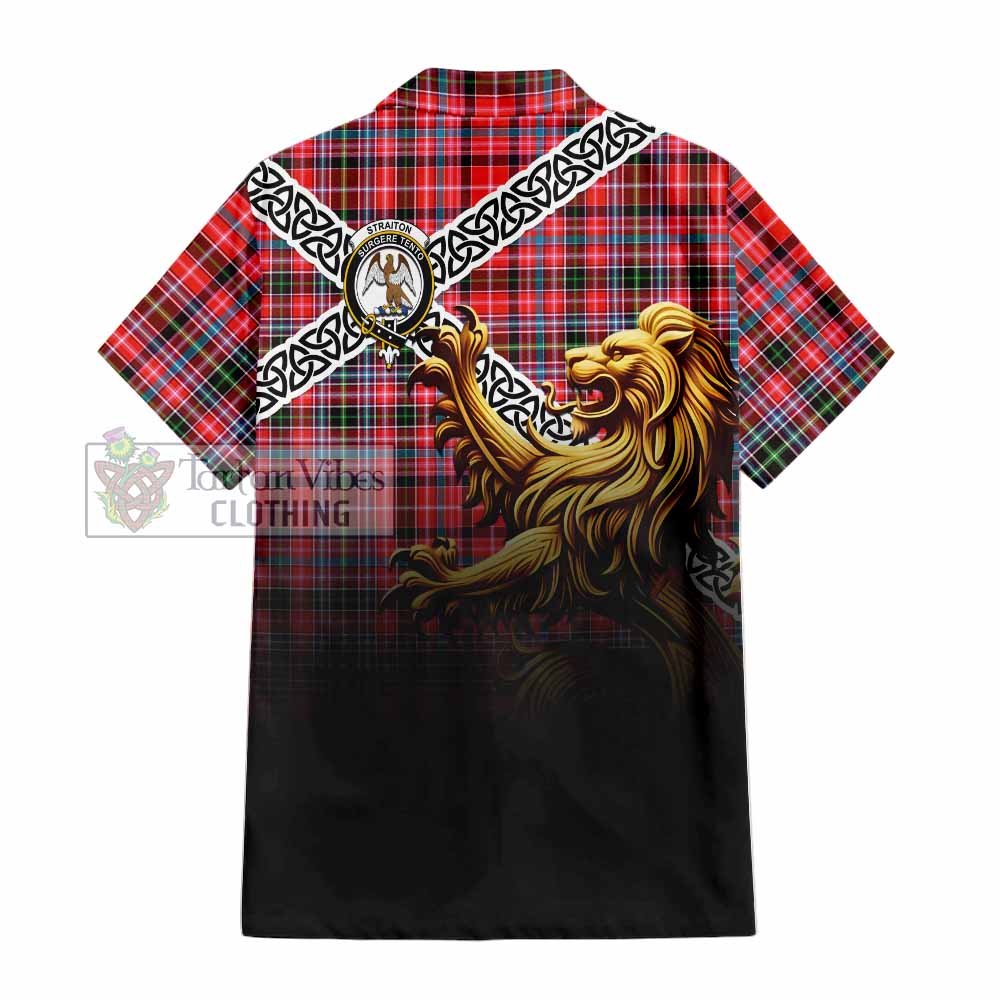 Straiton Crest Tartan Hawaiian Shirt with Golden Lion Emblem Celtic Style - Tartan Vibes Clothing