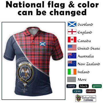 Straiton Tartan Polo Shirt with Personalised National Flag and Family Crest Half Style