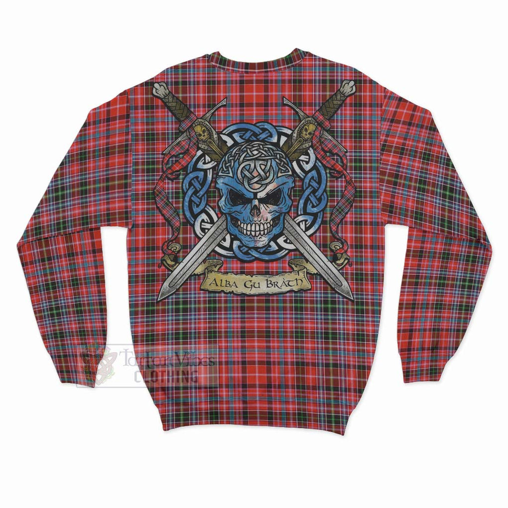 Tartan Vibes Clothing Straiton Tartan Sweatshirt with Family Crest Celtic Skull Style