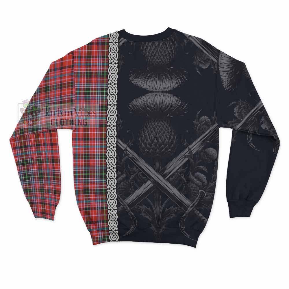 Tartan Vibes Clothing Straiton Tartan Sweatshirt with Family Crest Cross Sword Thistle Celtic Vibes