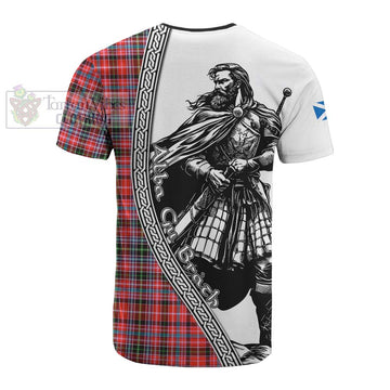 Straiton Tartan Clan Crest Cotton T-shirt with Highlander Warrior Celtic Style