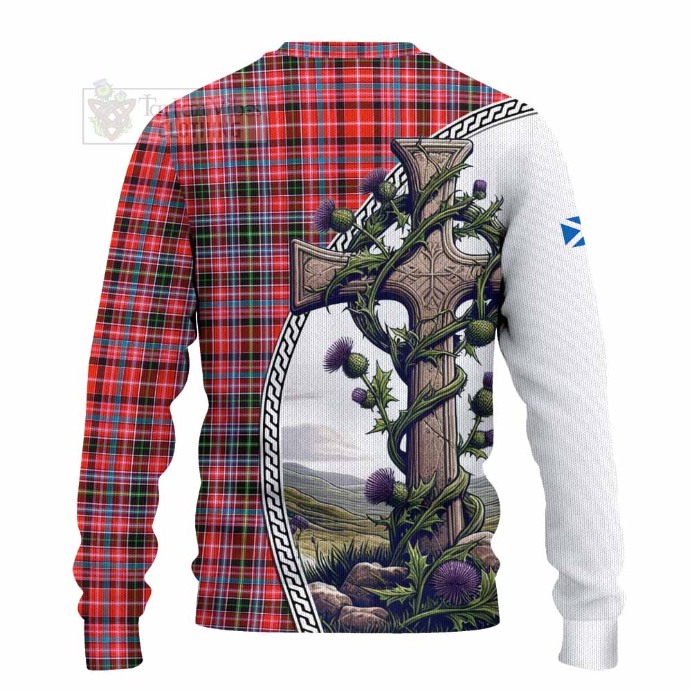 Tartan Vibes Clothing Straiton Tartan Knitted Sweater with Family Crest and St. Andrew's Cross Accented by Thistle Vines