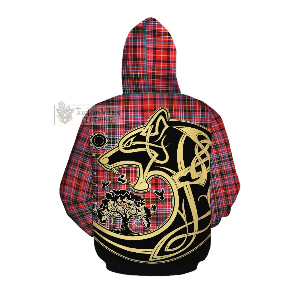 Tartan Vibes Clothing Straiton Tartan Cotton Hoodie with Family Crest Celtic Wolf Style