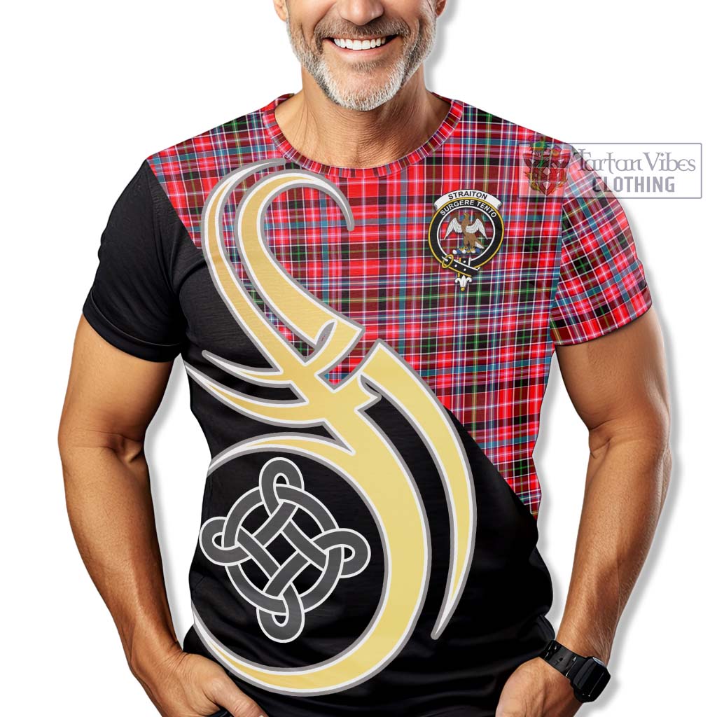 Tartan Vibes Clothing Straiton Tartan T-Shirt with Family Crest and Celtic Symbol Style