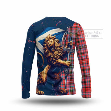 Straiton Tartan Family Crest Long Sleeve T-Shirt with Scottish Majestic Lion