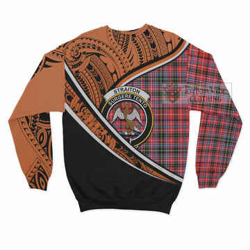 Straiton Crest Tartan Sweatshirt with Polynesian Vibes Style - Orange Version