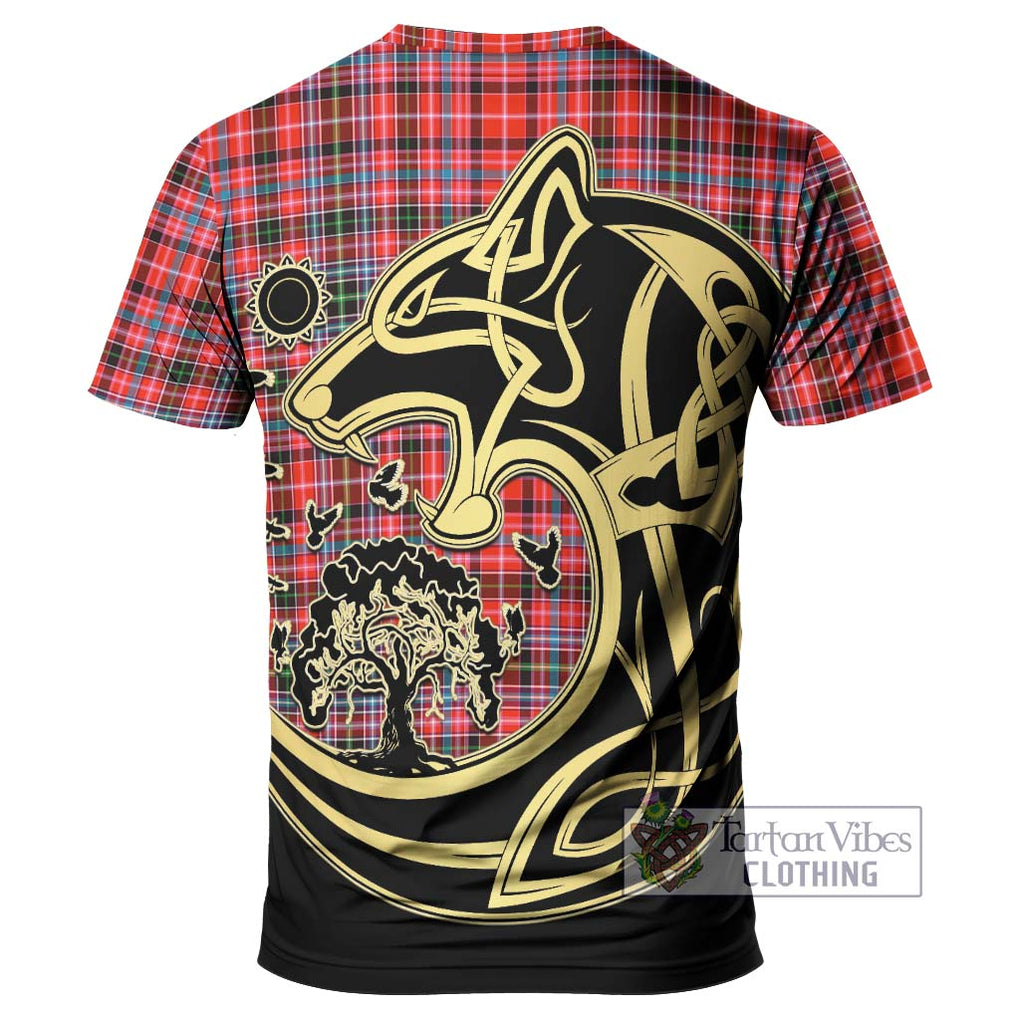 Straiton Tartan T-Shirt with Family Crest Celtic Wolf Style - Tartan Vibes Clothing