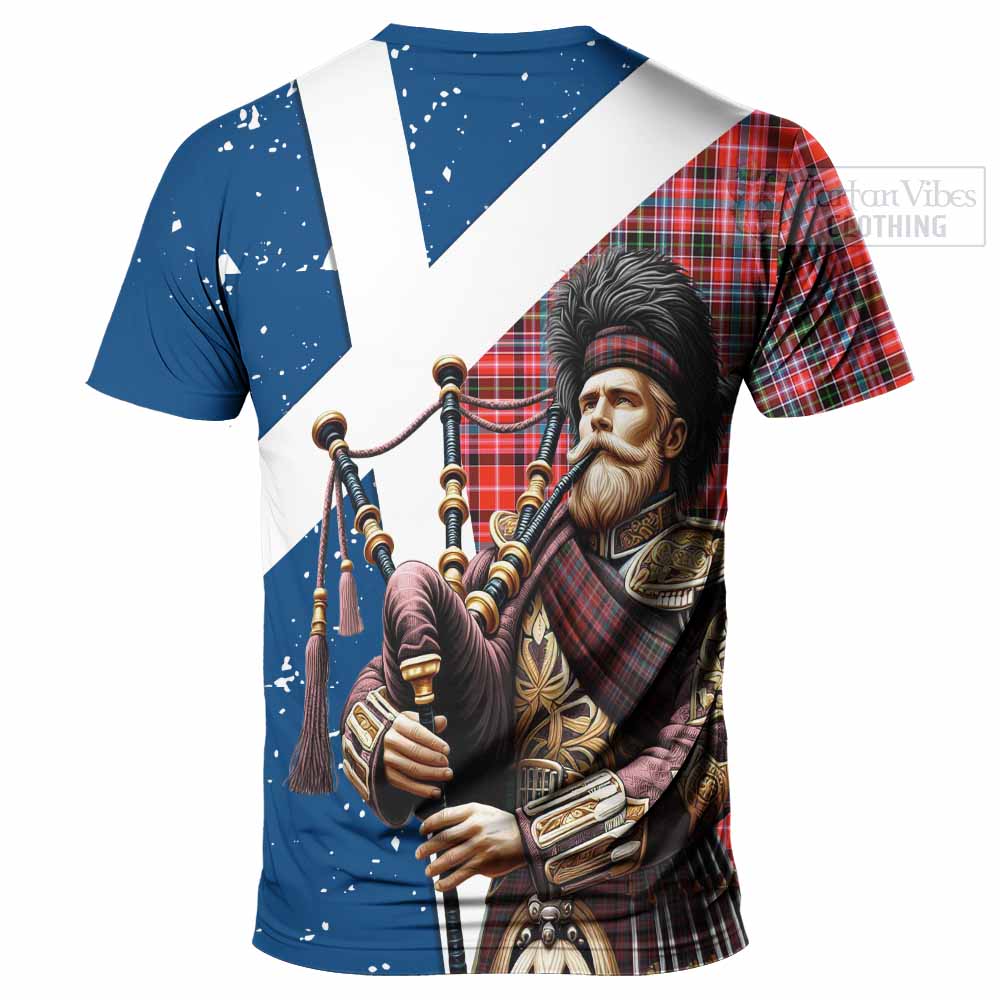 Straiton Tartan T-Shirt with Family Crest Scottish Bagpiper Vibes - Tartan Vibes Clothing
