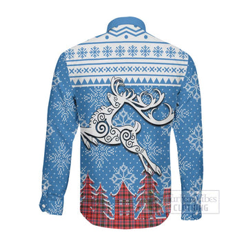 Straiton Clan Christmas Long Sleeve Button Shirt Celtic Reindeer Style