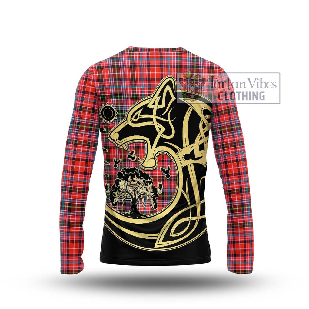 Straiton Tartan Long Sleeve T-Shirt with Family Crest Celtic Wolf Style - Tartan Vibes Clothing