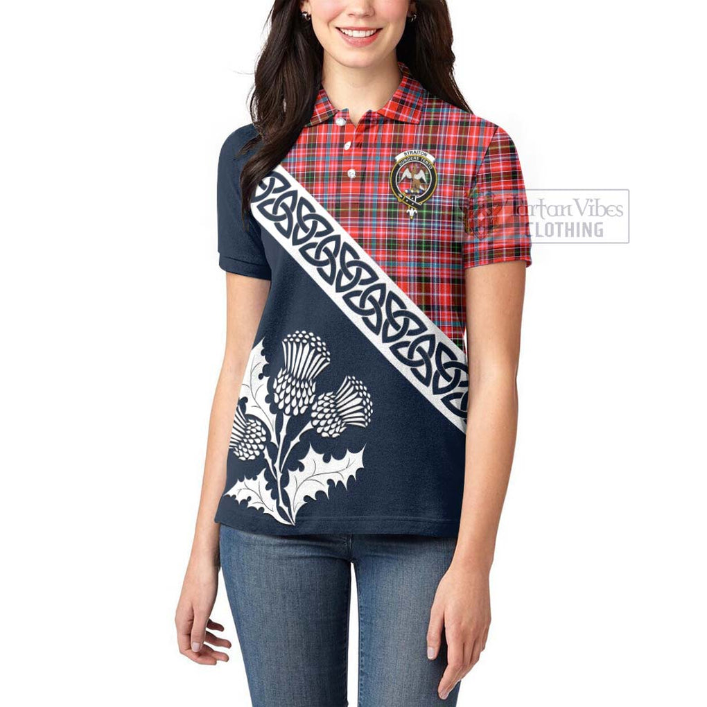 Tartan Vibes Clothing Straiton Tartan Women's Polo Shirt Featuring Thistle and Scotland Map