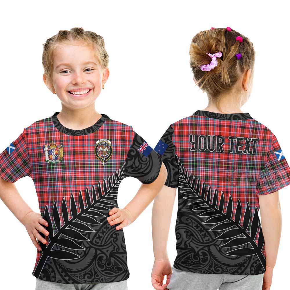 Tartan Vibes Clothing Straiton Crest Tartan Kid T-Shirt with New Zealand Silver Fern Half Style