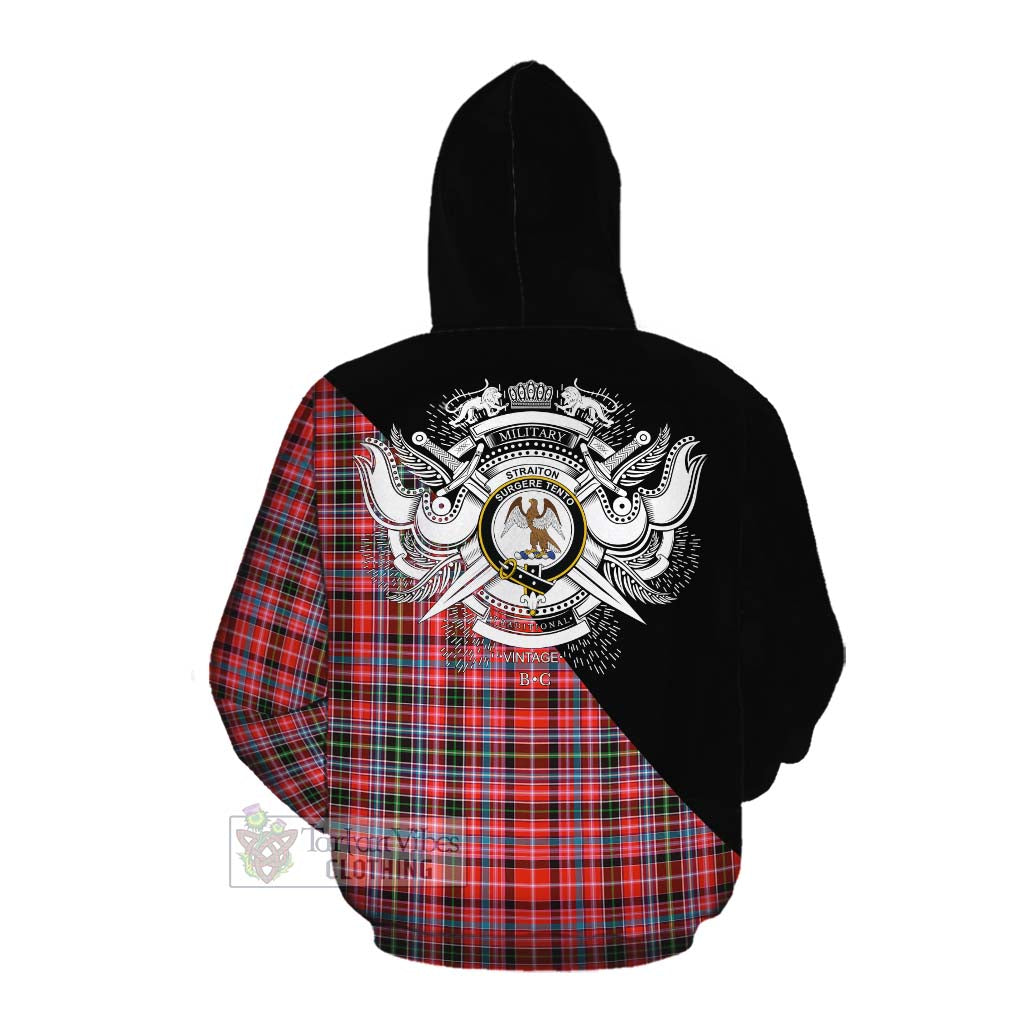 Tartan Vibes Clothing Straiton Tartan Cotton Hoodie with Family Crest and Military Logo Style