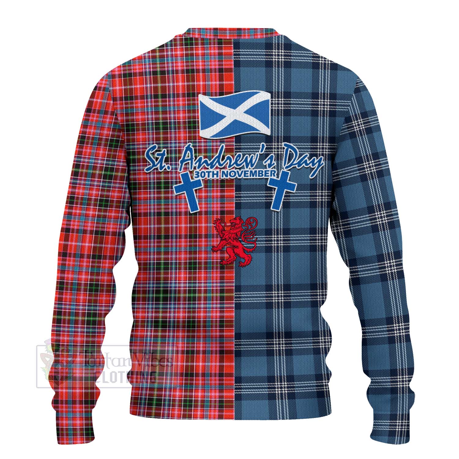 Tartan Vibes Clothing Straiton Tartan Knitted Sweater Happy St. Andrew's Day Half Tartan Style