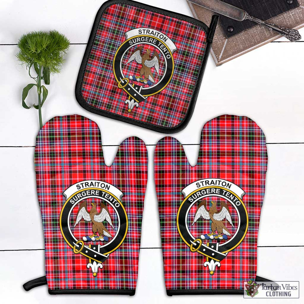 Straiton Tartan Combo Oven Mitt & Pot-Holder with Family Crest Black - Tartan Vibes Clothing