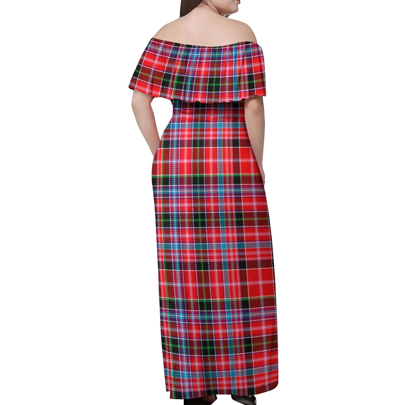 Straiton Tartan Off Shoulder Long Dress - Tartanvibesclothing