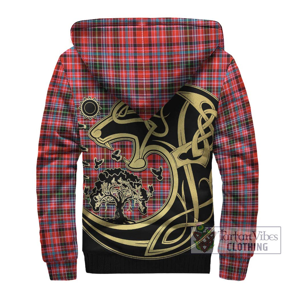 Straiton Tartan Sherpa Hoodie with Family Crest Celtic Wolf Style - Tartan Vibes Clothing