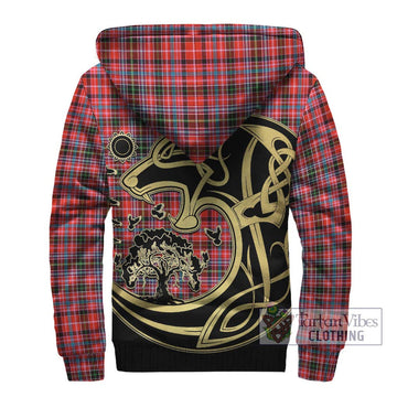 Straiton Tartan Sherpa Hoodie with Family Crest Celtic Wolf Style