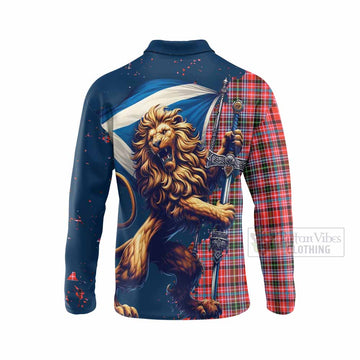 Straiton Tartan Family Crest Long Sleeve Polo Shirt with Scottish Majestic Lion