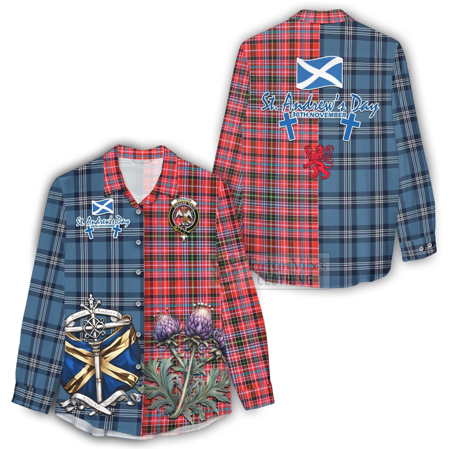 Tartan Vibes Clothing Straiton Tartan Women's Casual Shirt Happy St. Andrew's Day Half Tartan Style